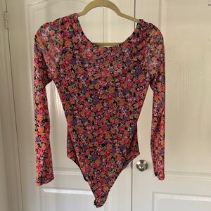 Wayf Pink Floral Long-Sleeve Bodysuit